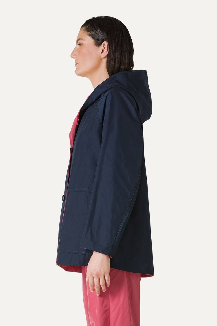 Oof Wear IMPERMEABILE REVERSIBILE CON CAPPUCCIO IN NYLON MEMORY 9411 - BLU NOTTE/ROSA ANTICO Consegna Veloce