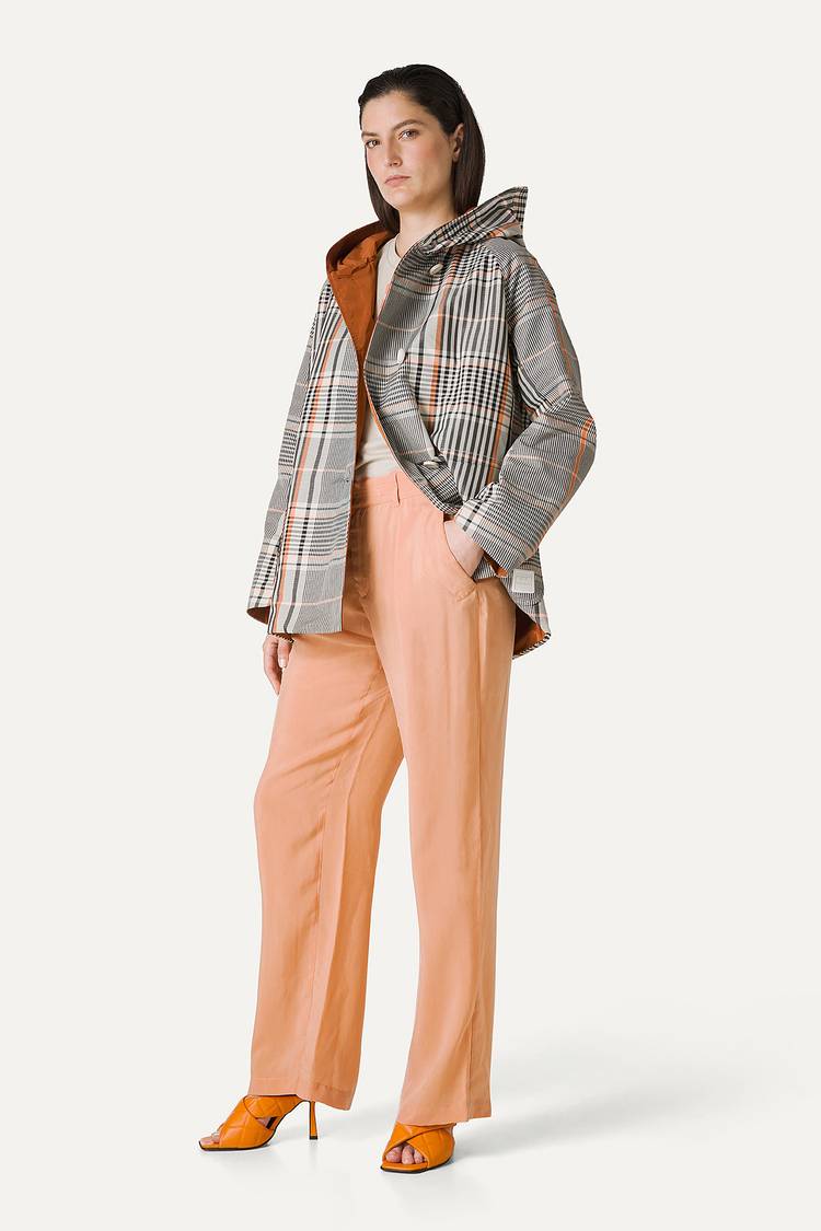 Oof Wear IMPERMEABILE REVERSIBILE CON CAPPUCCIO IN NYLON MEMORY CON DISEGNO CHECK 9411 - ARANCIONE/PAPRIKA Promozione Limitata