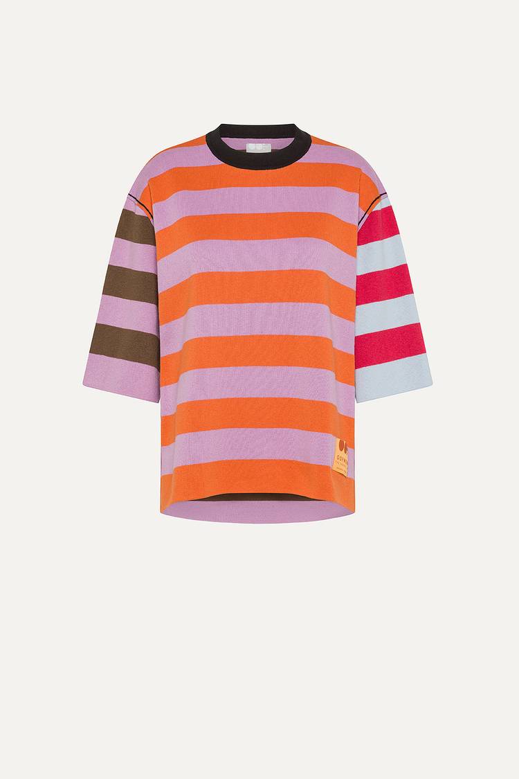 Oof Wear T-SHIRT A RIGHE COLORATE IN COTONE 4055 - LILLA/ARANCIO Offerta