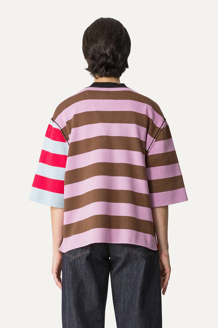 Oof Wear T-SHIRT A RIGHE COLORATE IN COTONE 4055 - LILLA/ARANCIO Offerta