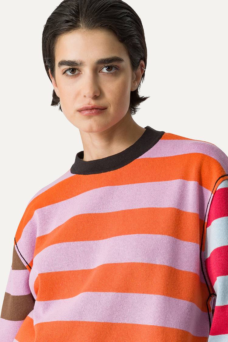 Oof Wear T-SHIRT A RIGHE COLORATE IN COTONE 4055 - LILLA/ARANCIO Offerta