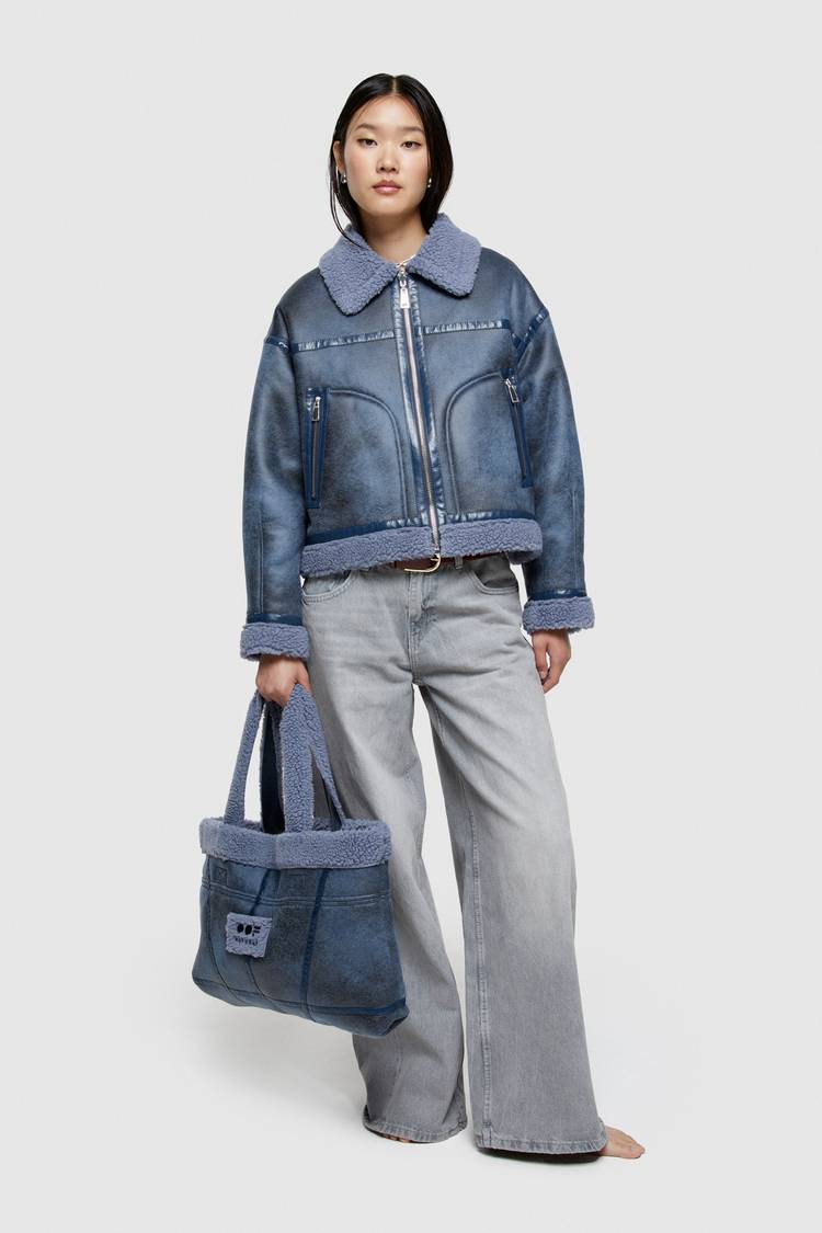 Oof Wear GIACCA CORTA REVERSIBILE 9262 IN ECO-MONTONE - CERULEO/CARTA DA ZUCCHERO Italia