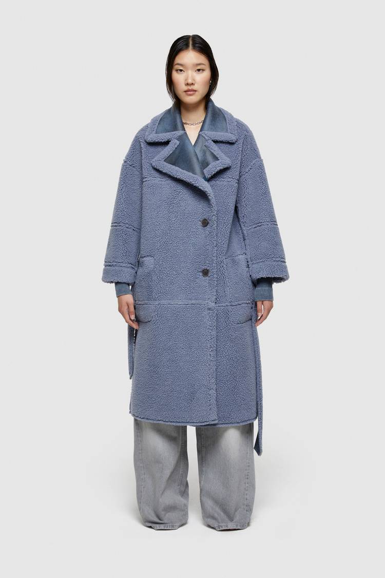 Oof Wear CAPPOTTO LUNGO REVERSIBILE 9263 IN ECO-MONTONE - CERULEO/CARTA DA ZUCCHERO Nuovo