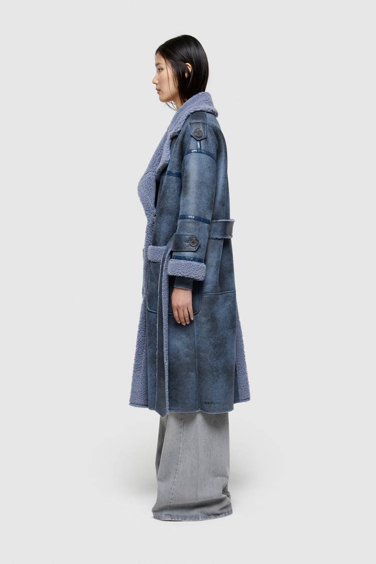 Oof Wear CAPPOTTO LUNGO REVERSIBILE 9263 IN ECO-MONTONE - CERULEO/CARTA DA ZUCCHERO Nuovo