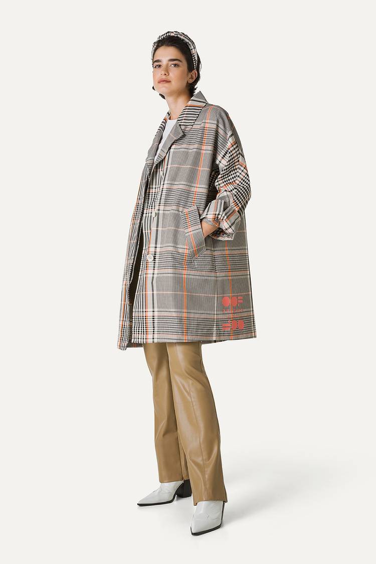 Oof Wear TRENCH IN NYLON MEMORY A DISEGNO CHECK 9138 - ARANCIO/CREMA Qualità Garantita