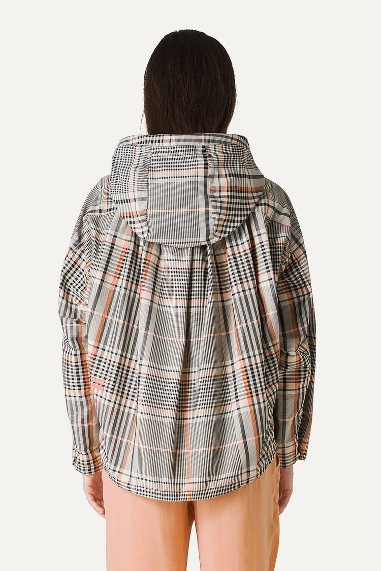 Oof Wear GIACCA CORTA IN NYLON MEMORY CON ARRICIO SULLA SCHIENA A DISEGNO CHECK 9139 - ARANCIO/CREMA Fino Al -60%