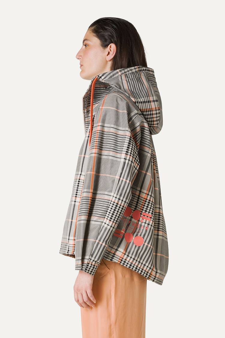 Oof Wear GIACCA CORTA IN NYLON MEMORY CON ARRICIO SULLA SCHIENA A DISEGNO CHECK 9139 - ARANCIO/CREMA Fino Al -60%