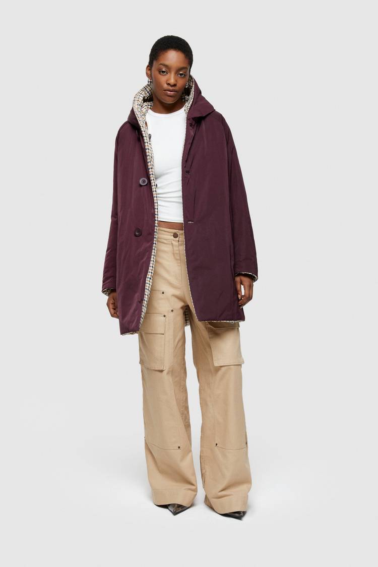 Oof Wear IMPERMEABILE REVERSIBILE 9410 IN NYLON MEMORY CON CAPPUCCIO - MARRONE/PRUGNA Online Outlet