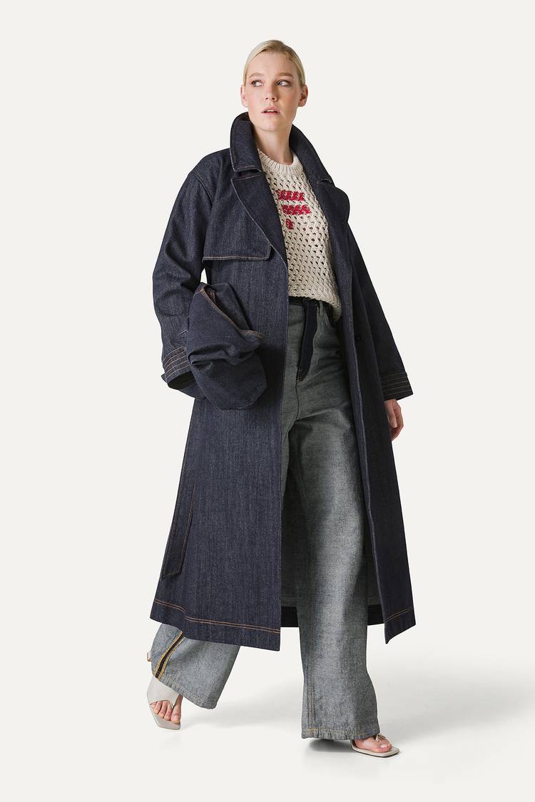 Oof Wear TRENCH LUNGO IN DENIM LAVATO 9203 - BLU SCURO Italia