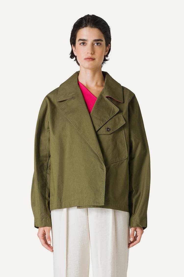 Oof Wear TRENCH CORTO IN GABARDINA DI COTONE LEGGERO 9202 - FORESTA Qualità
