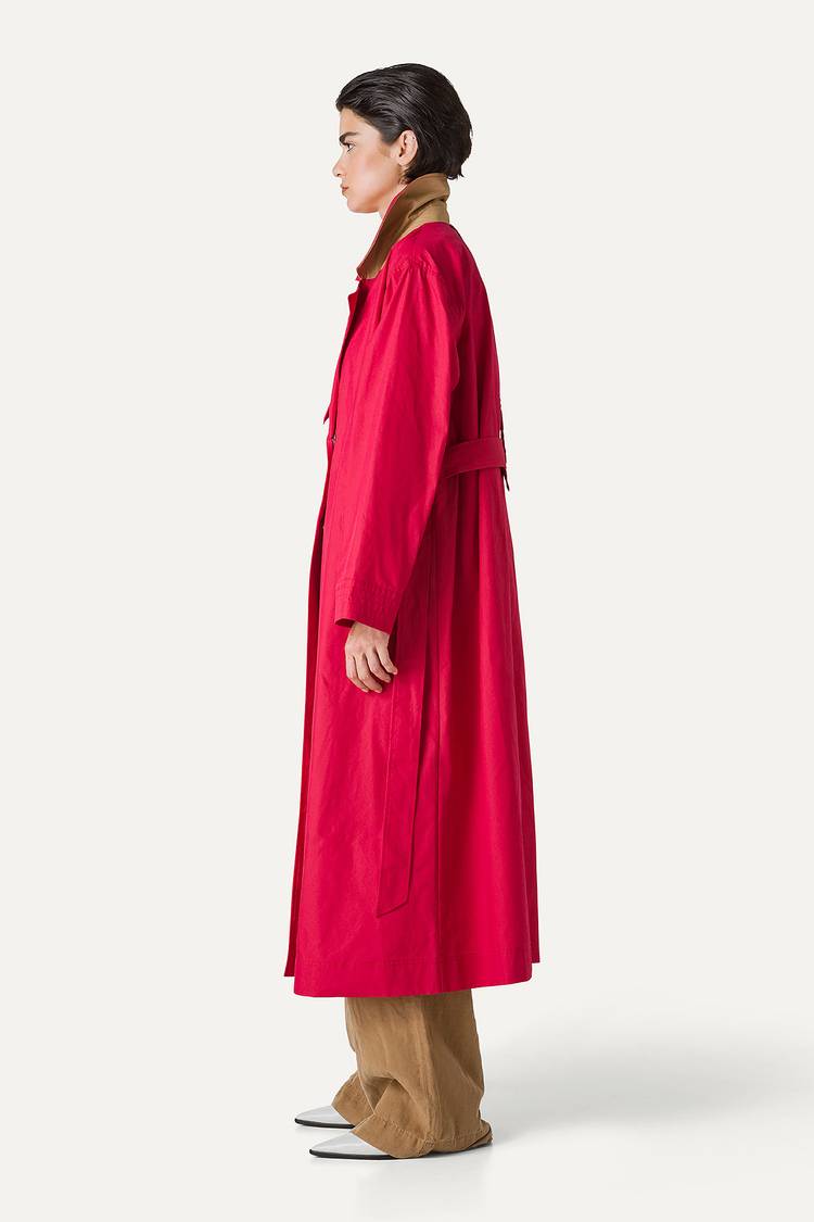 Oof Wear TRENCH LUNGO IN GABARDINA DI COTONE LEGGERO 9203 - LAMPONE Promozione