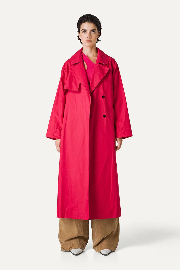 Oof Wear TRENCH LUNGO IN GABARDINA DI COTONE LEGGERO 9203 - LAMPONE Promozione