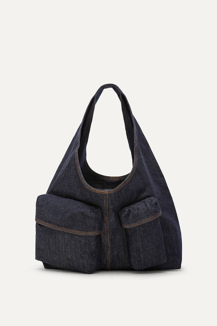 Oof Wear BORSA CON TASCHE IN DENIM LAVATO 3085 - BLU SCURO Nuovo