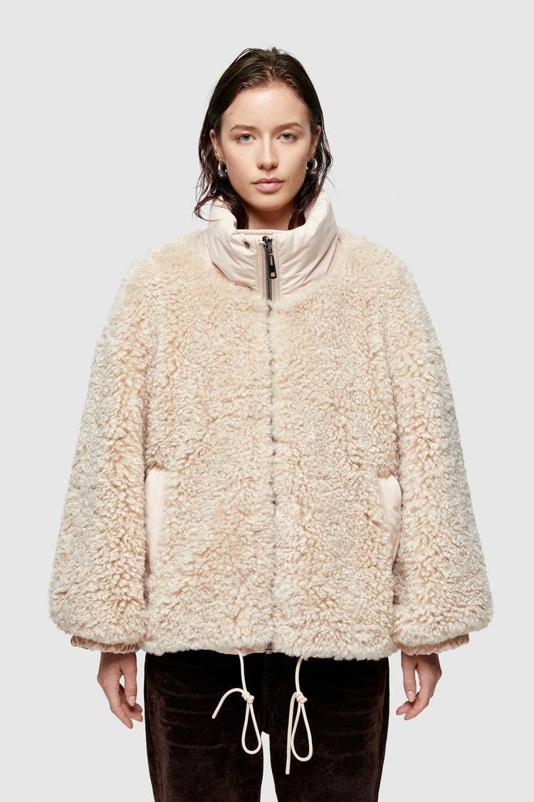 Oof Wear GIACCA REVERSIBILE 9256 IN PELLICCIA SINTETICA E COTONE - ECRU/NATURALE Nuovo
