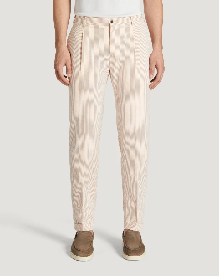 Pantaloni Torino Pantaloni Slim in cotone seersucker a righe Consegna Veloce