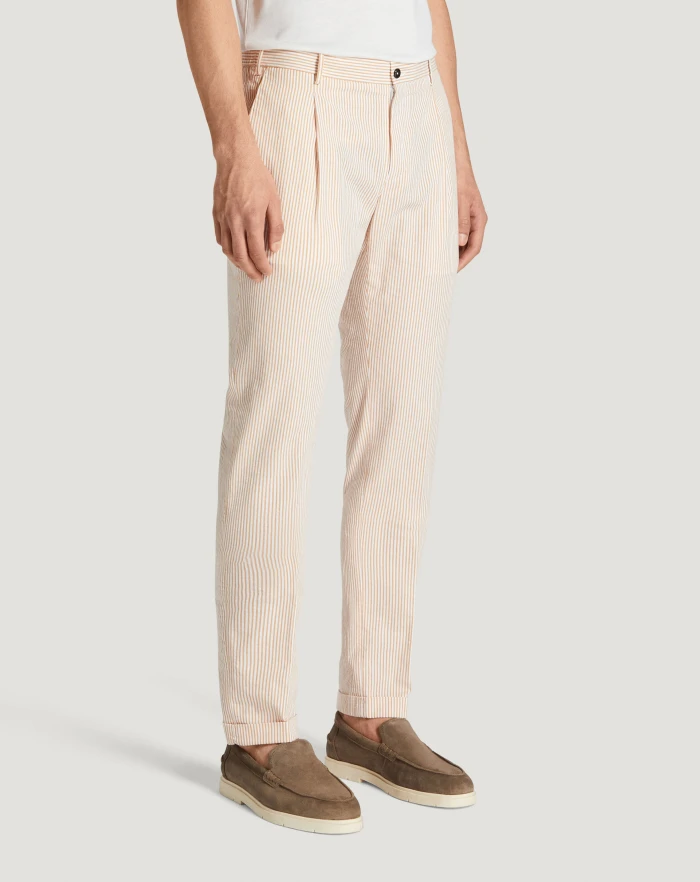 Pantaloni Torino Pantaloni Slim in cotone seersucker a righe Consegna Veloce