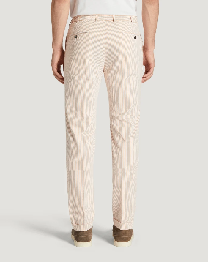 Pantaloni Torino Pantaloni Slim in cotone seersucker a righe Consegna Veloce