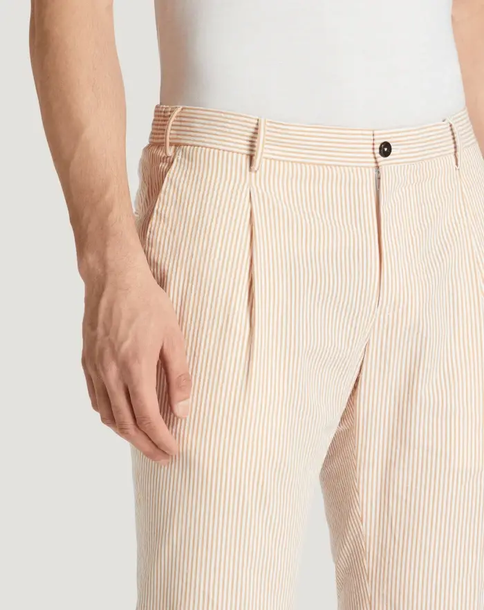 Pantaloni Torino Pantaloni Slim in cotone seersucker a righe Consegna Veloce