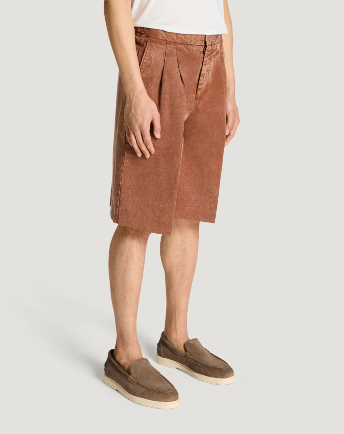 Pantaloni Torino Bermuda in twill di cotone e lino Saldi Di Fabbrica
