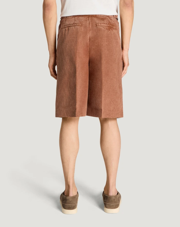Pantaloni Torino Bermuda in twill di cotone e lino Saldi Di Fabbrica