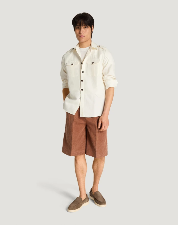 Pantaloni Torino Bermuda in twill di cotone e lino Saldi Di Fabbrica
