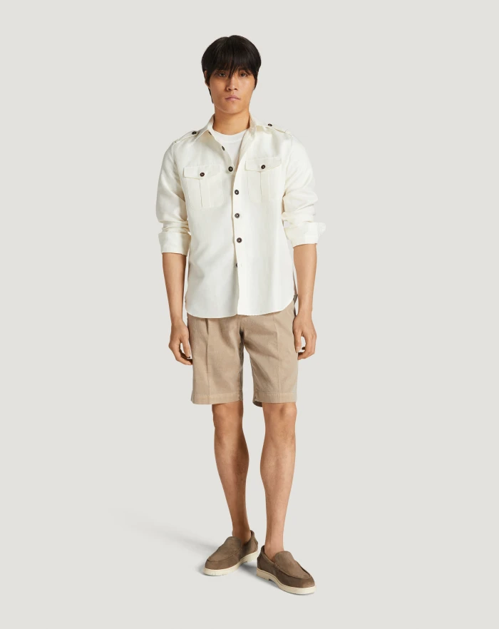Pantaloni Torino Bermuda in lino stretch délavé Spedizione Gratuita