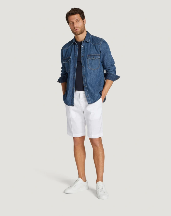 Pantaloni Torino Bermuda in lino stretch délavé Soddisfazione Garantita