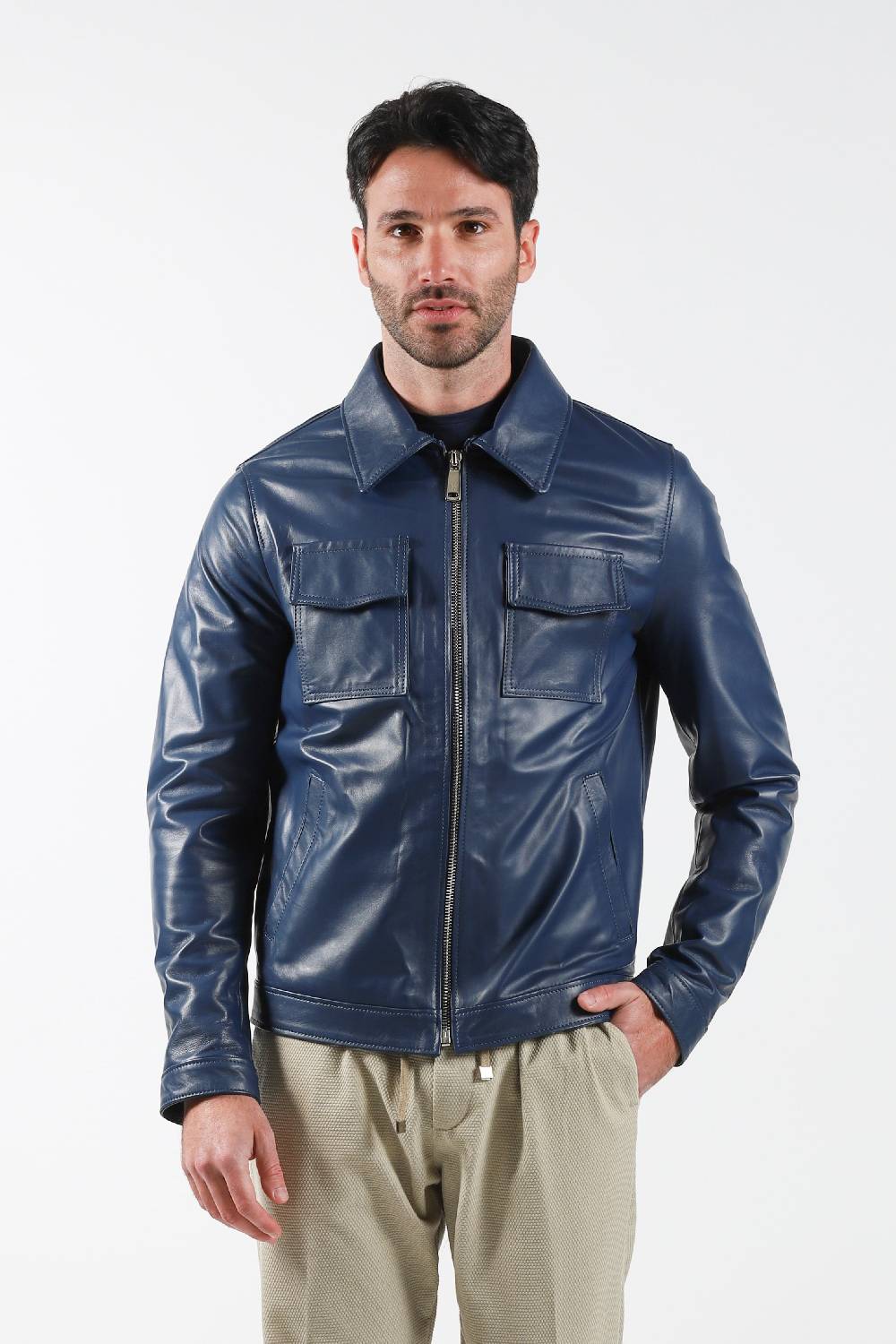 Primo Emporio Giubbino in Pelle modello camicia - Blue Primo Emporio Giubbino in Pelle modello camicia - Blue