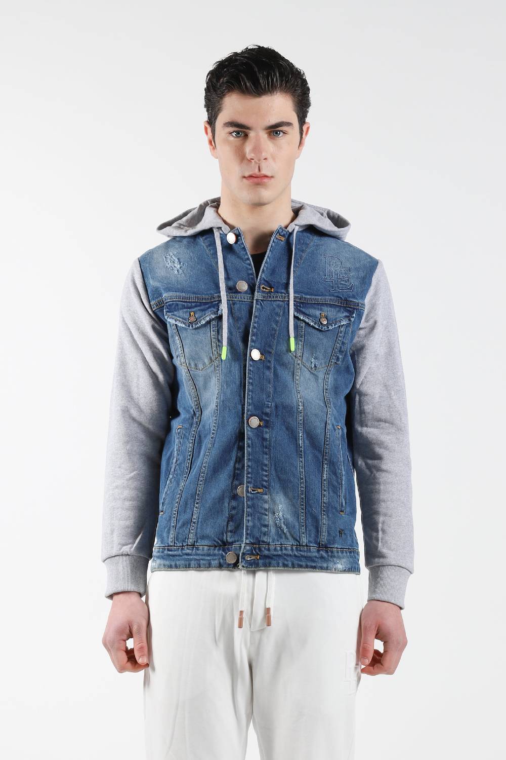 Primo Emporio Giubbino jeans con Cappuccio maniche in Felpa Primo Emporio Giubbino jeans con Cappuccio maniche in Felpa