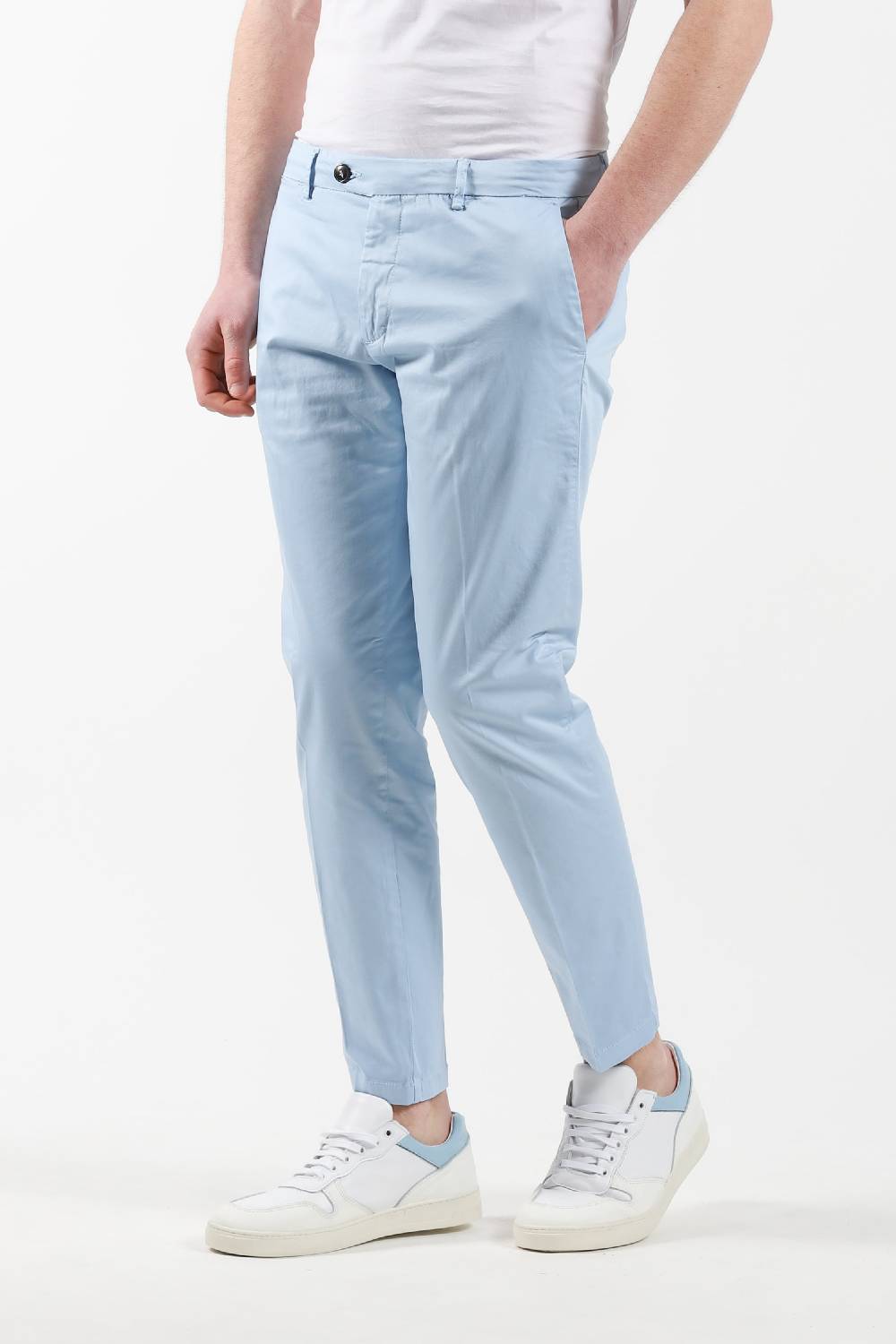 Primo Emporio Pantalone chinos tasca America - Celeste Spedizione Gratuita