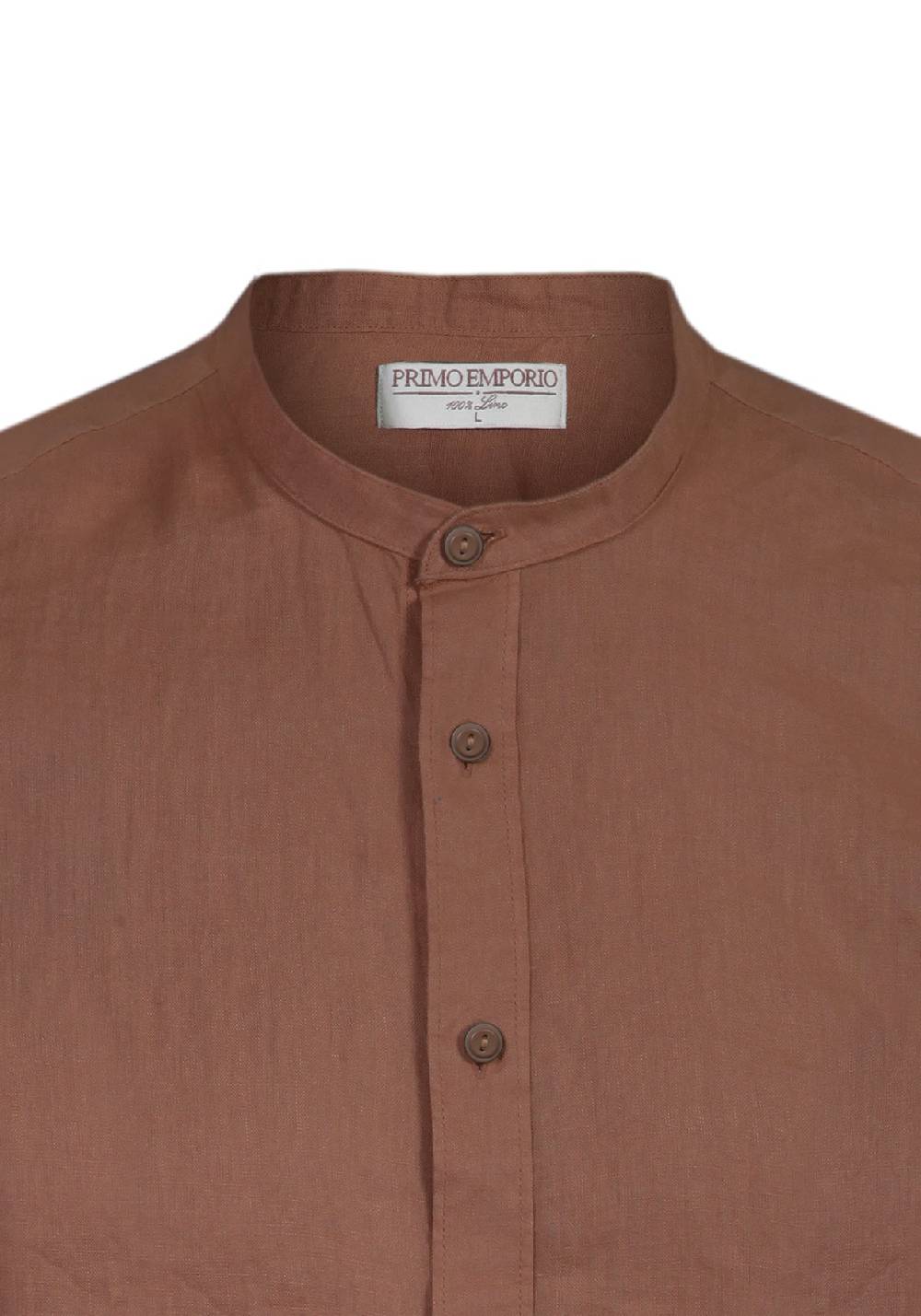 Primo Emporio Camicia di Lino Coreana Mezza Manica - Tabacco Lightning offer