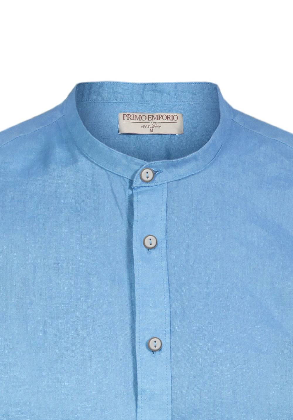 Primo Emporio Camicia di Lino Coreana Mezza Manica - Turchese Promozione Limitata