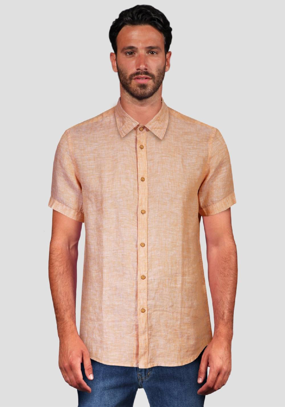 Primo Emporio Camicia Lino Mezza Manica - Arancio In Vendita