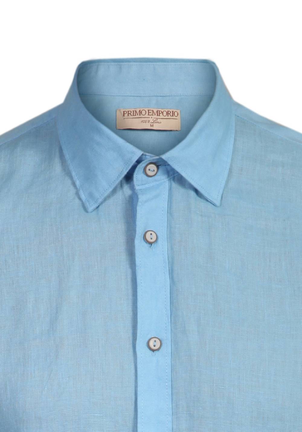 Primo Emporio Camicia Lino Mezza Manica - Turchese Vendita Calda