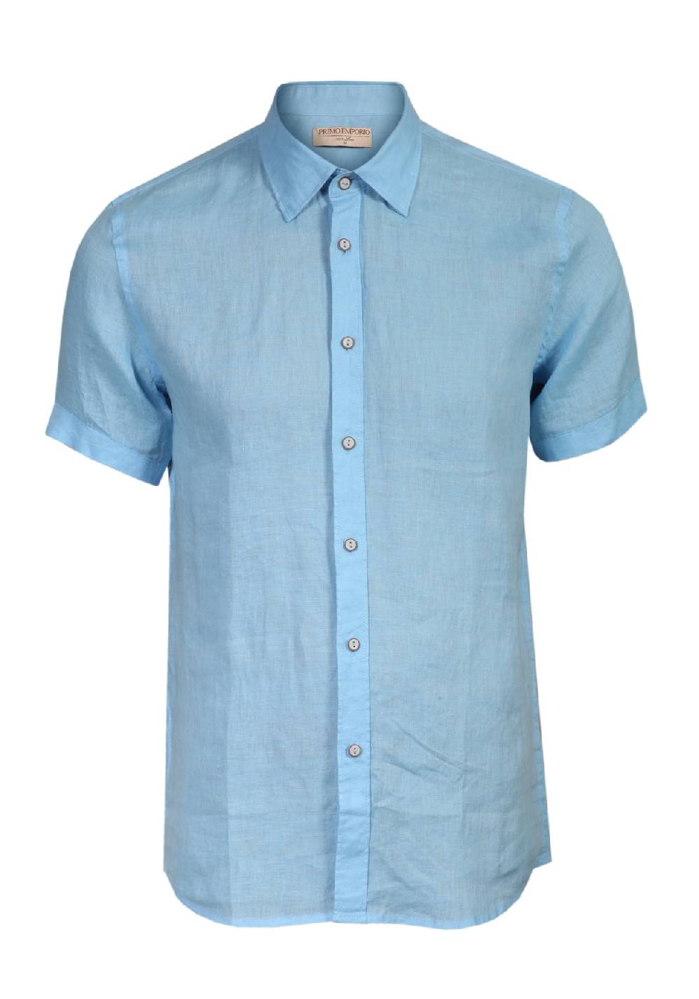 Primo Emporio Camicia Lino Mezza Manica - Turchese Vendita Calda