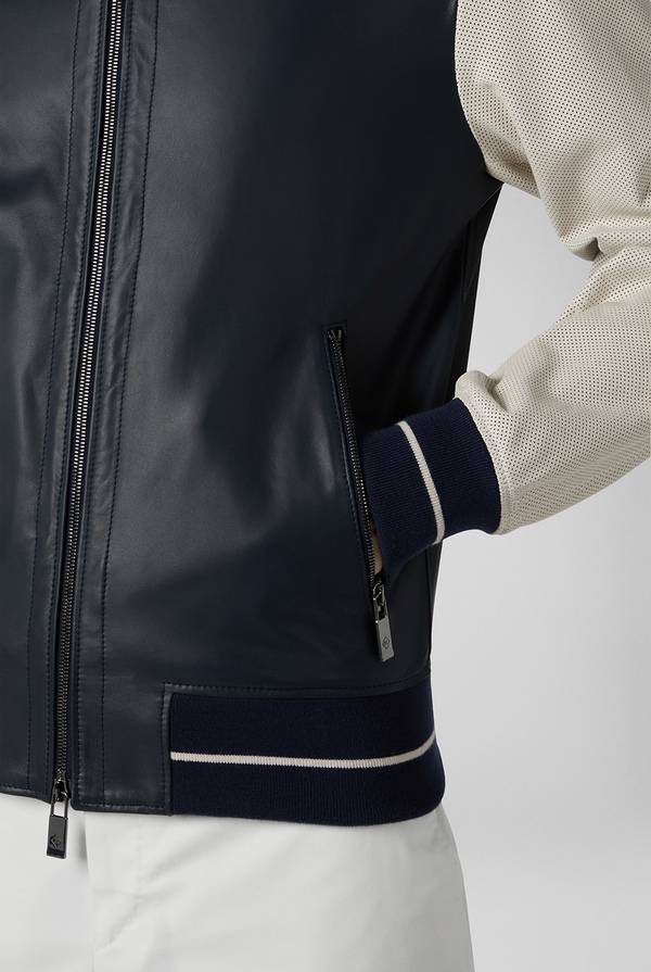 Pull Pal Zileri Varsity Jacket in nappa bicolore blu e panna Pezzi Unici