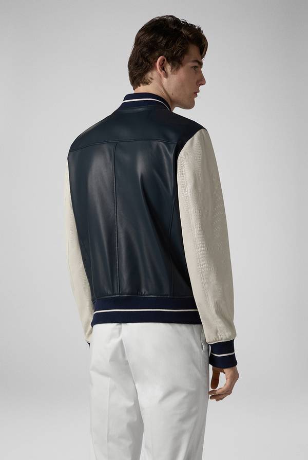 Pull Pal Zileri Varsity Jacket in nappa bicolore blu e panna Pezzi Unici