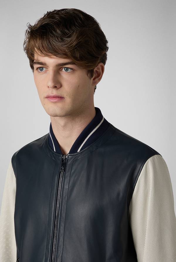Pull Pal Zileri Varsity Jacket in nappa bicolore blu e panna Pezzi Unici