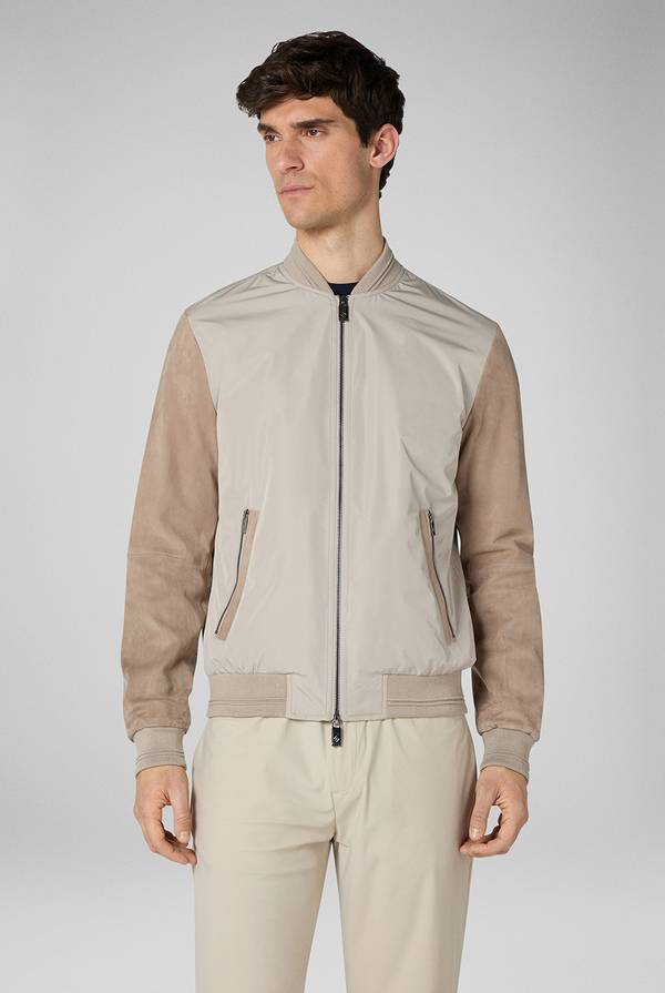 Pull Pal Zileri Bomber beige in nylon e suede Sconto