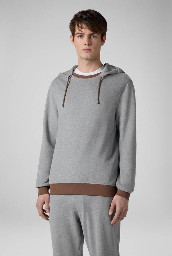 Pull Pal Zileri Felpa in cotone grigio con cappuccio e finiture marroni Offerta