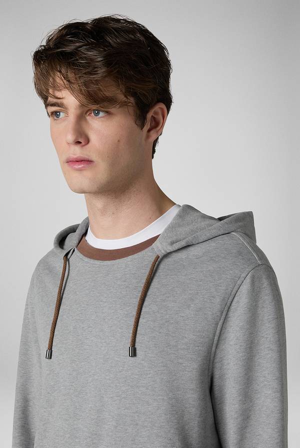Pull Pal Zileri Felpa in cotone grigio con cappuccio e finiture marroni Offerta