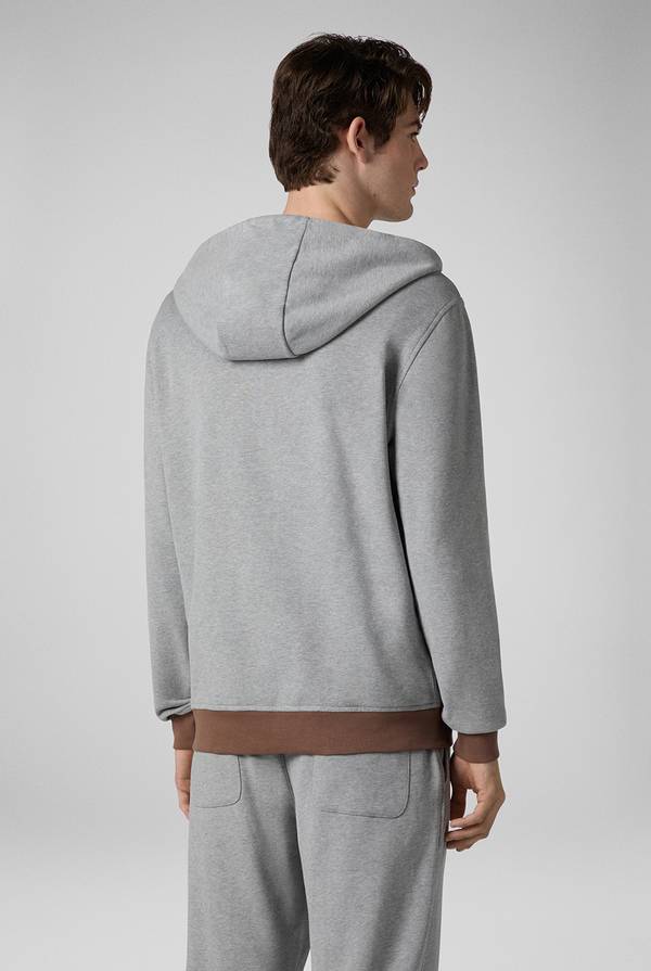 Pull Pal Zileri Felpa in cotone grigio con cappuccio e finiture marroni Offerta