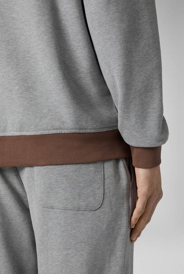 Pull Pal Zileri Felpa in cotone grigio con cappuccio e finiture marroni Offerta