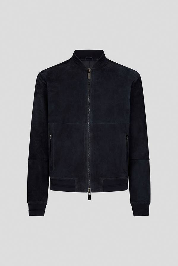 Pull Pal Zileri Bomber in suede blu navy Vendita Economica