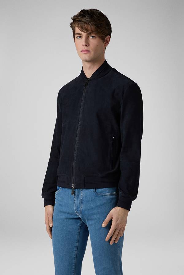 Pull Pal Zileri Bomber in suede blu navy Vendita Economica