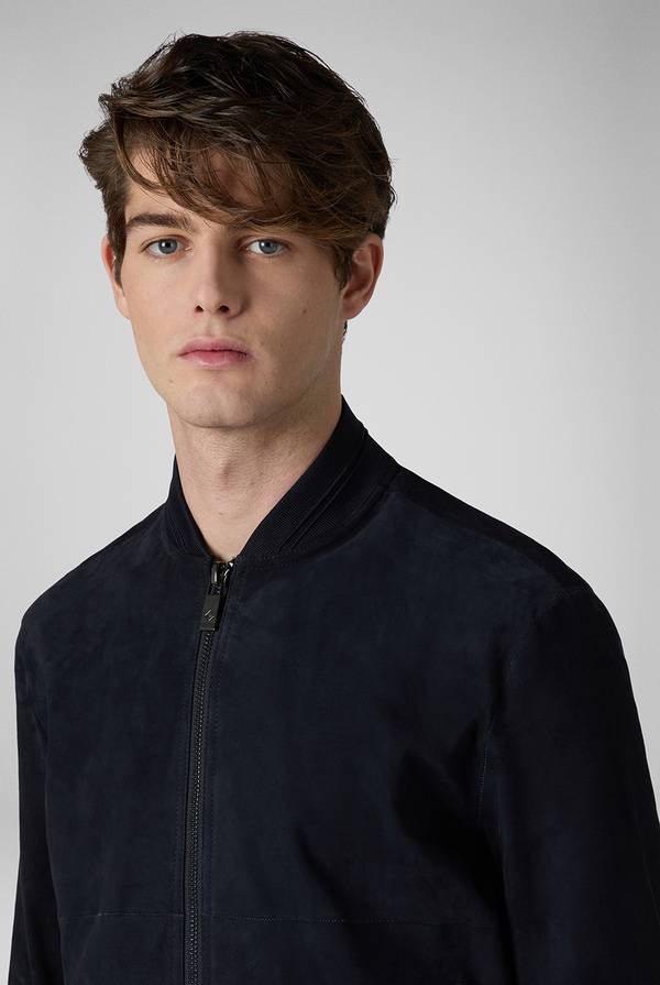 Pull Pal Zileri Bomber in suede blu navy Vendita Economica