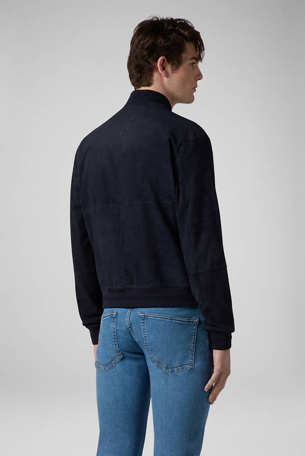Pull Pal Zileri Bomber in suede blu navy Vendita Economica