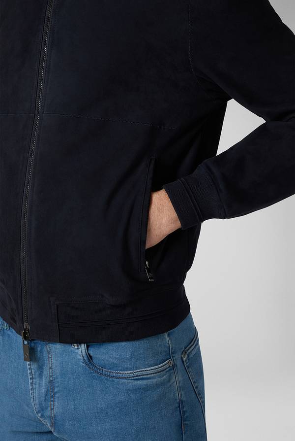 Pull Pal Zileri Bomber in suede blu navy Vendita Economica