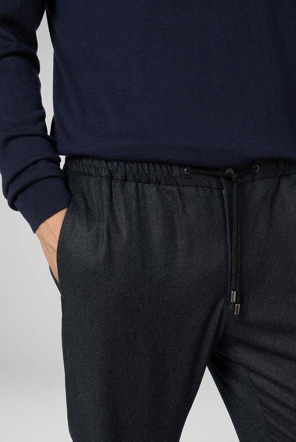Pull Pal Zileri Pantaloni in pura lana grigio antracite con coulisse regolabile Saldi Di Fabbrica
