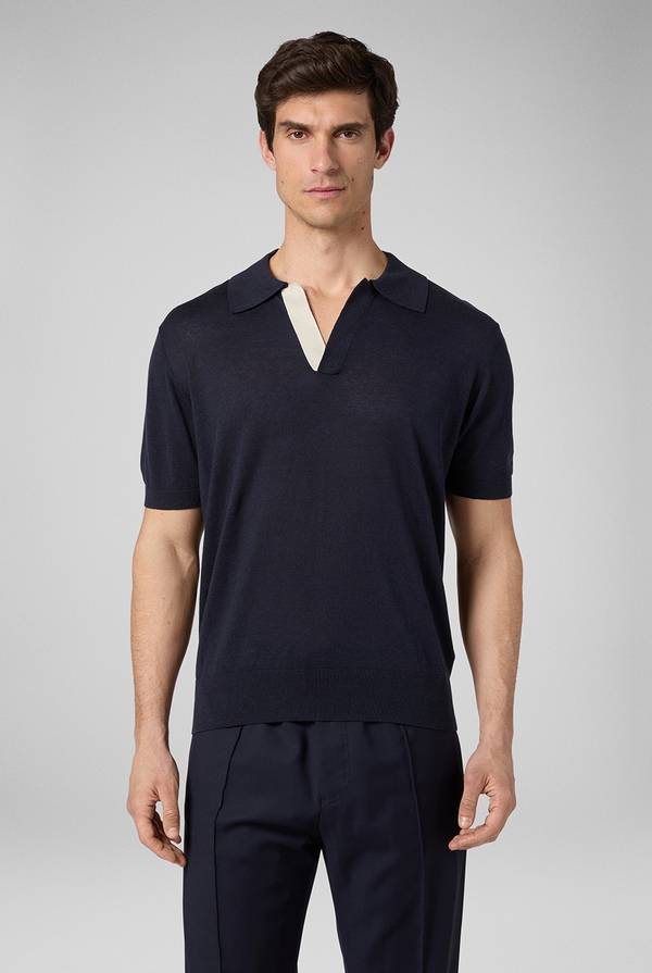 Pull Pal Zileri Polo in maglia di lino e seta blu navy Italia